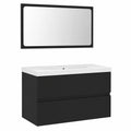 Conjunto de Baño Negro con Inodoro, Armario, Lavabo y Espejo