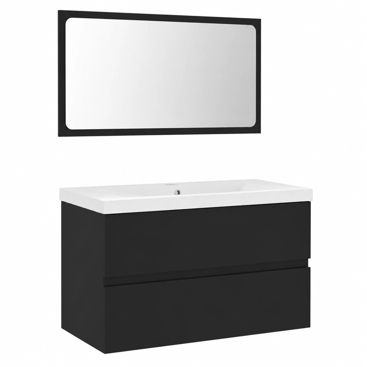Conjunto de Baño Negro con Inodoro, Armario, Lavabo y Espejo