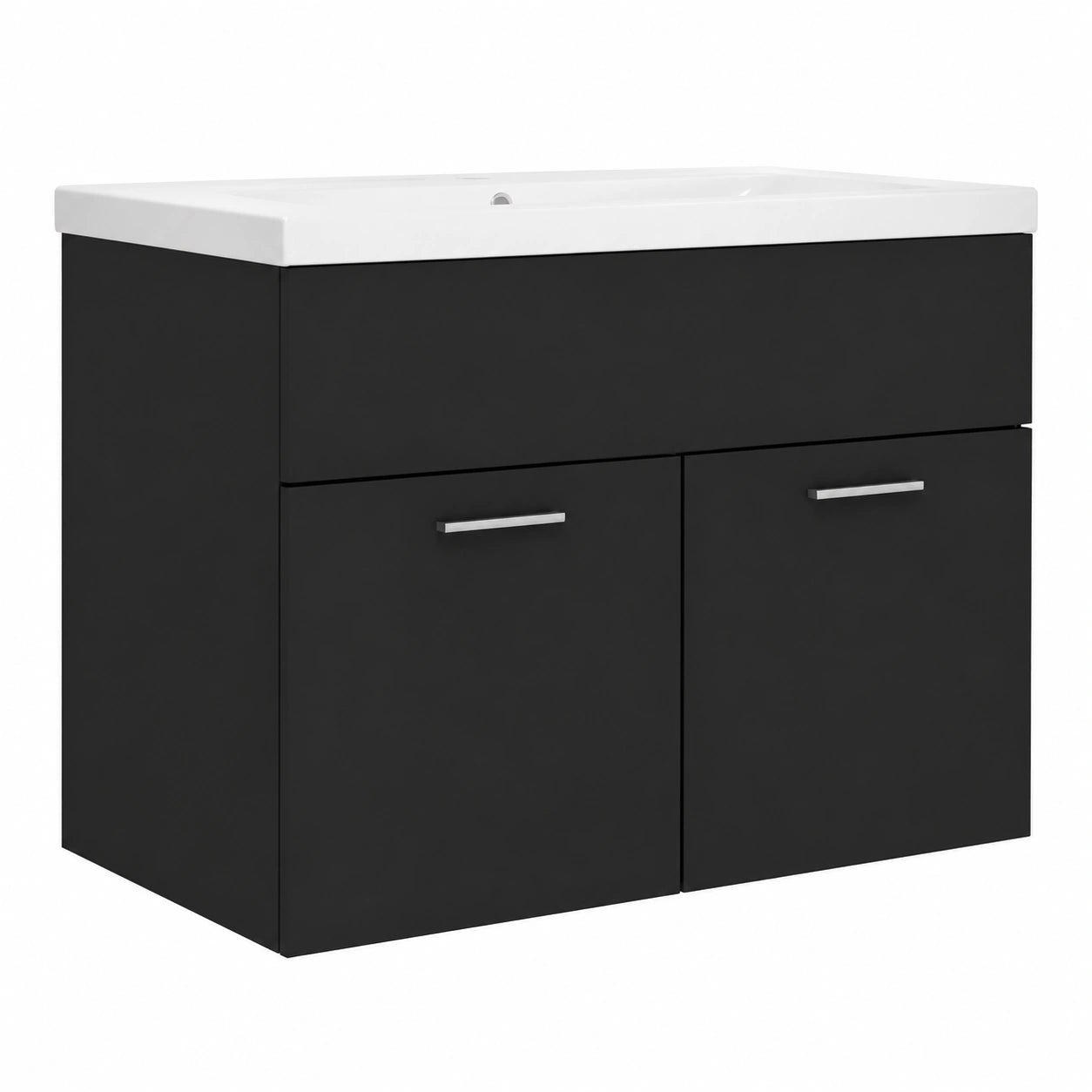 Mueble de Baño Negro Brillante con Lavabo y Almacenaje