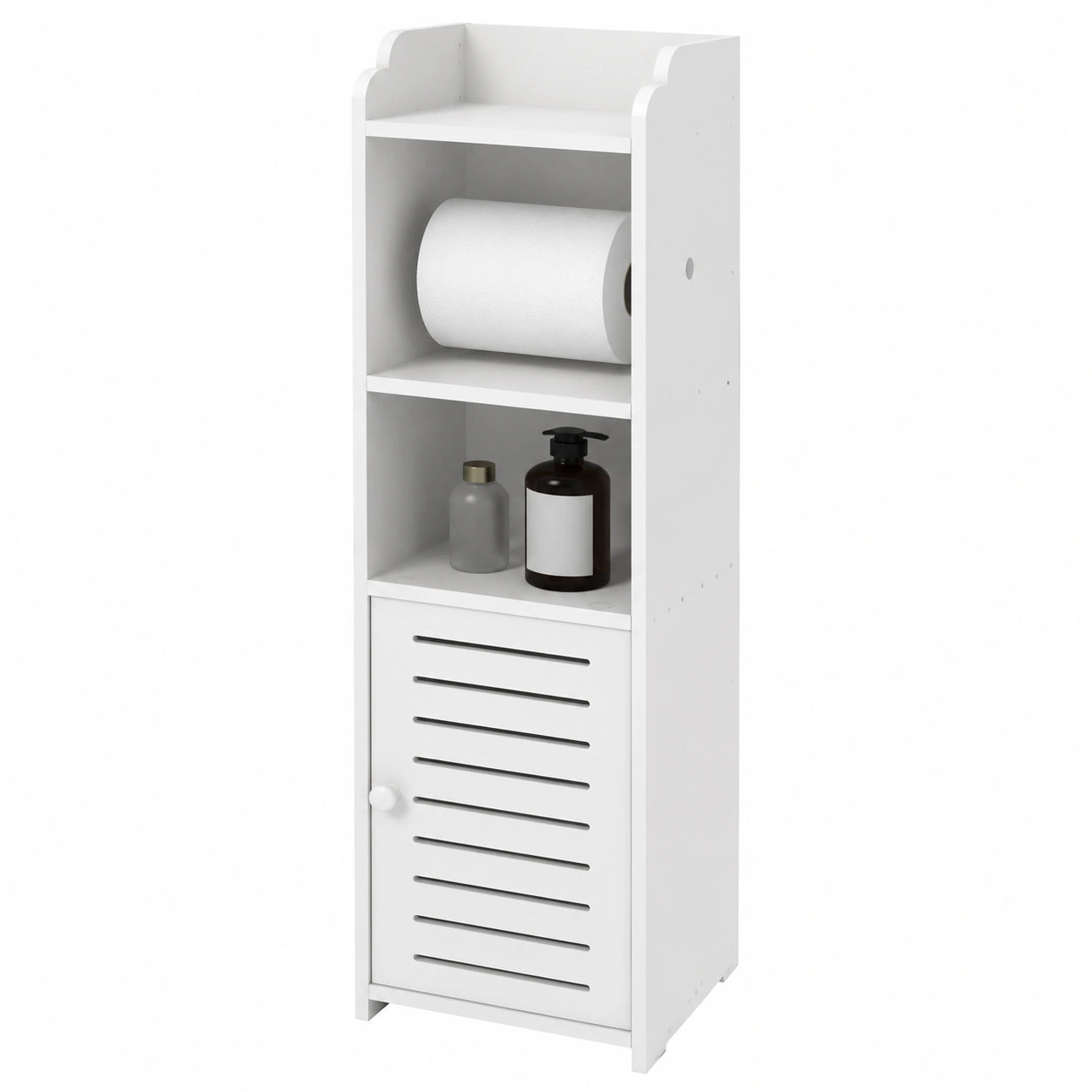 Armario de Baño Compacto con Cajón y Estantes, Blanco, 15x17x76 cm