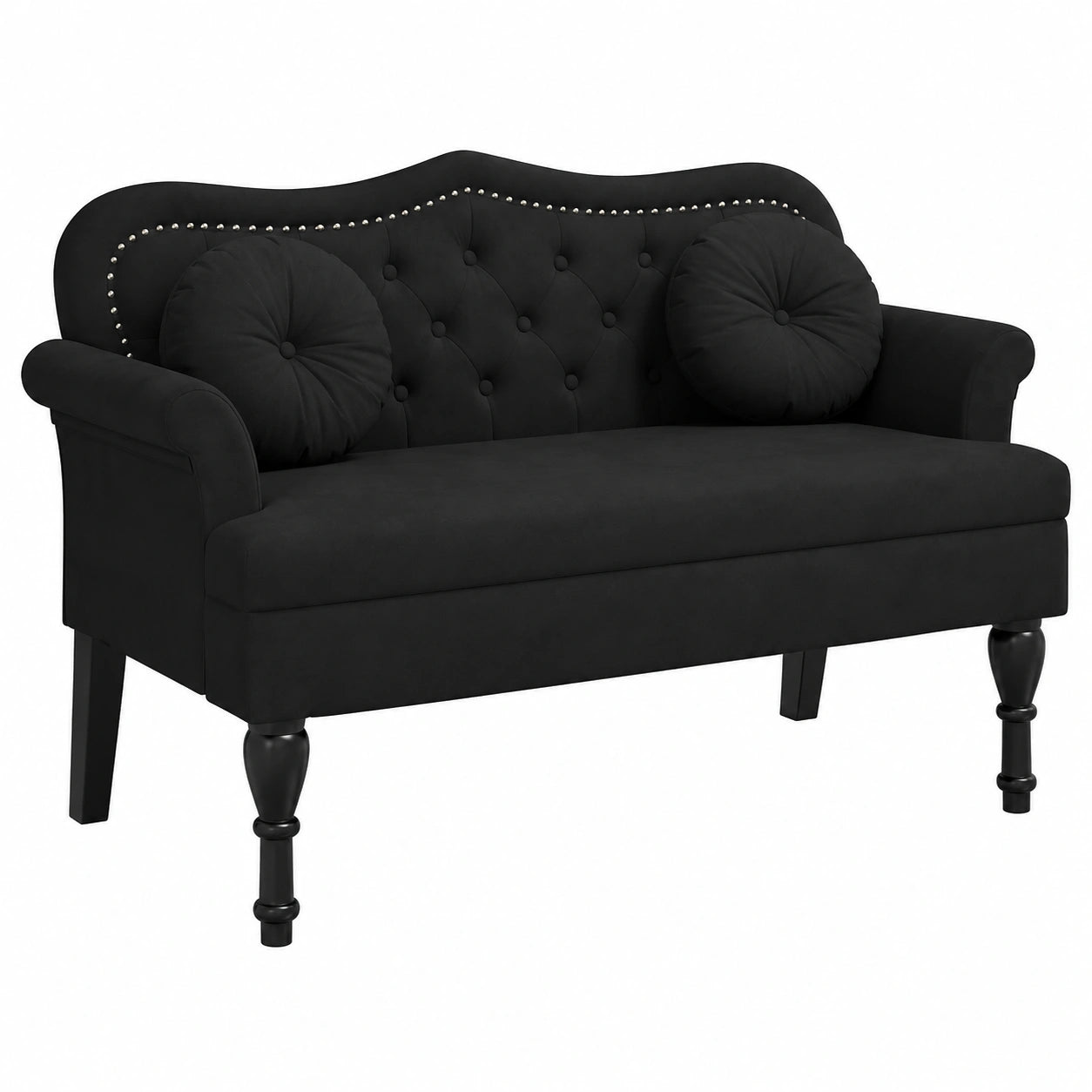Banco Acolchado de Terciopelo Negro con Cojines 120,5x65x75 cm