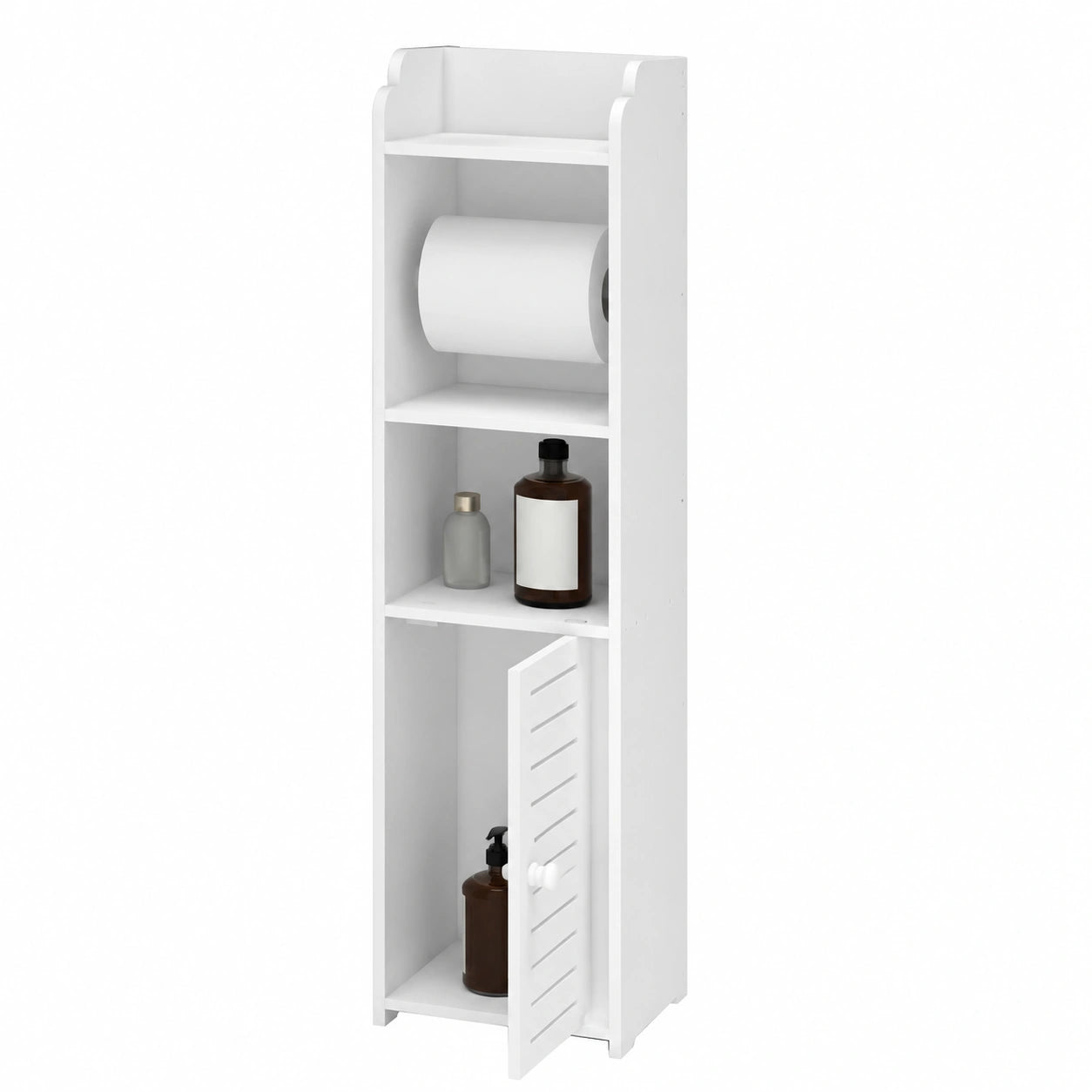 Armario de Baño Multiuso, Mueble Compacto con Cajón, Almacenamiento para Espacios Pequeños, 15x17x76 cm, Color Blanco