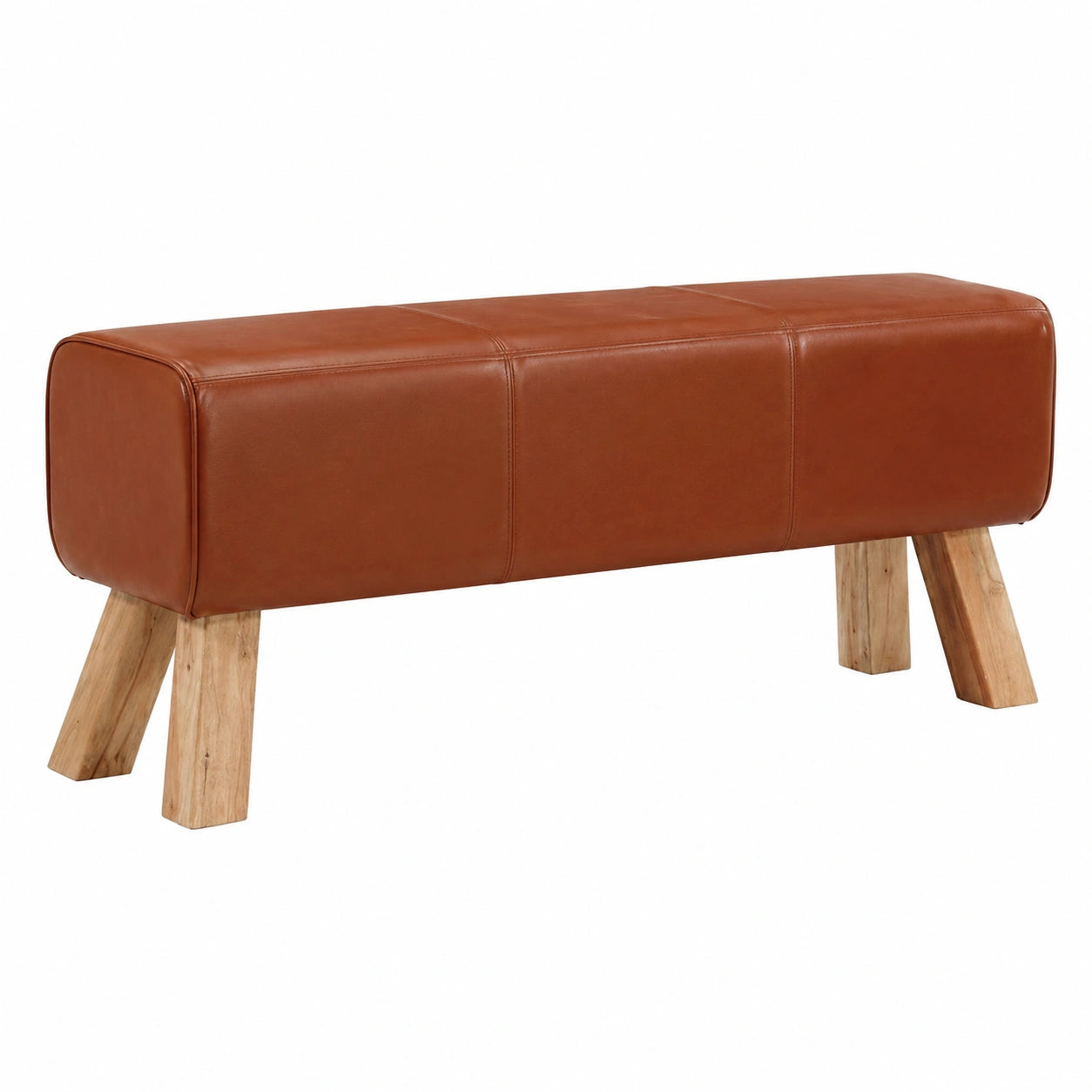 Banco de piel auténtica marrón con patas de madera, 110 cm, estilo vintage rústico para comedor