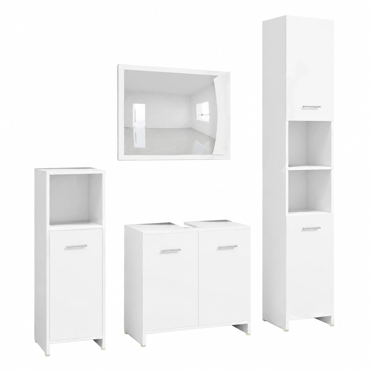 Conjunto de Muebles de Baño 4 Piezas, Estantería y Almacenamiento, Blanco