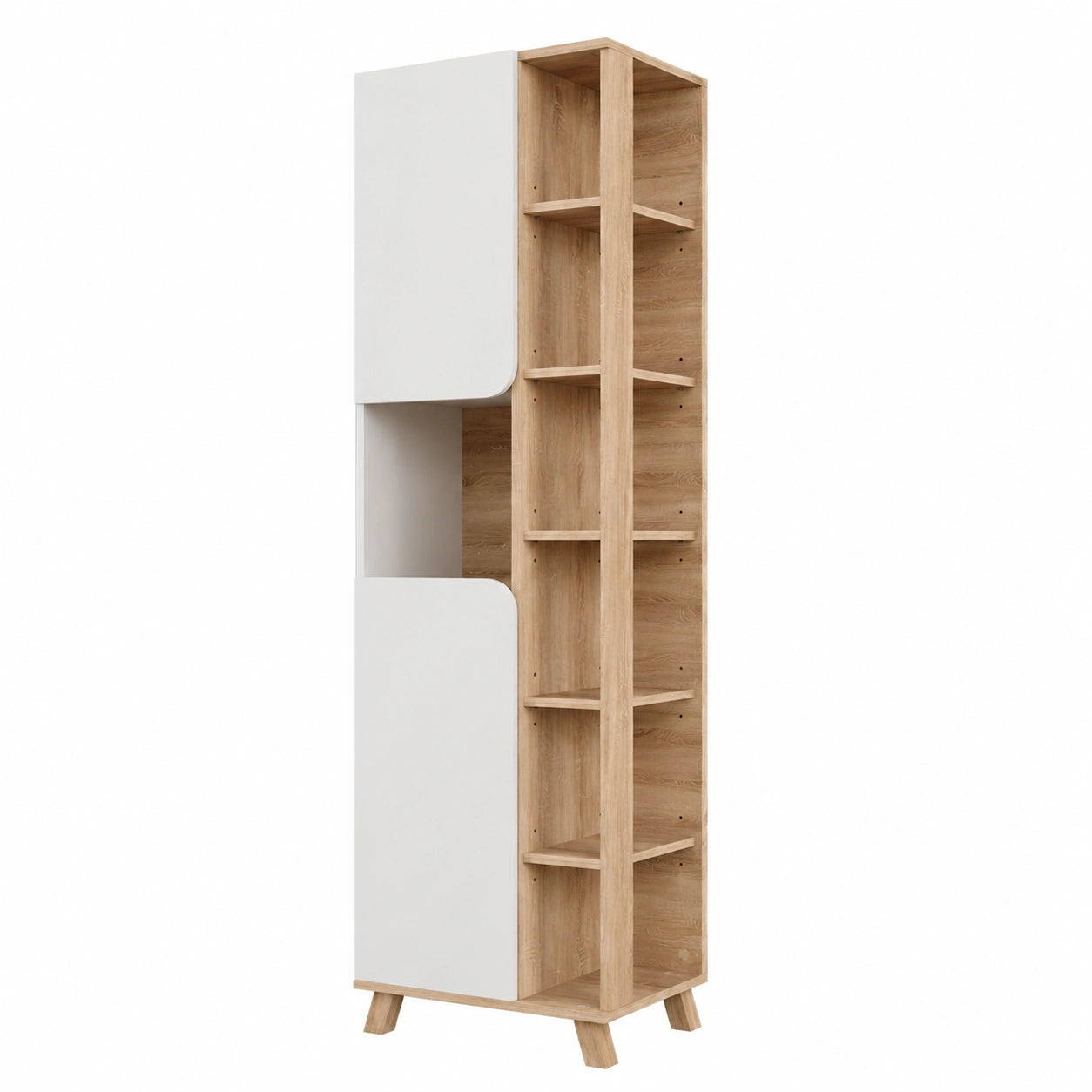 Mueble de baño alto Vicco Karen, Sonoma/Blanco, 50x175 cm, con 2 puertas para almacenamiento de toallas y accesorios