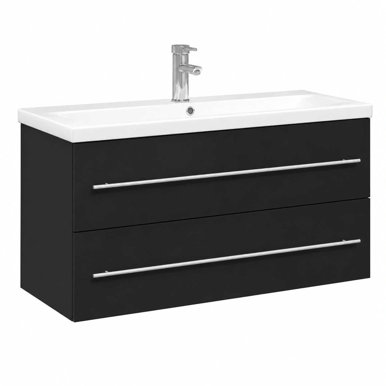 Conjunto de Mueble de Baño con Lavabo y Cajón Flotante en Negro, Almacenamiento Moderno