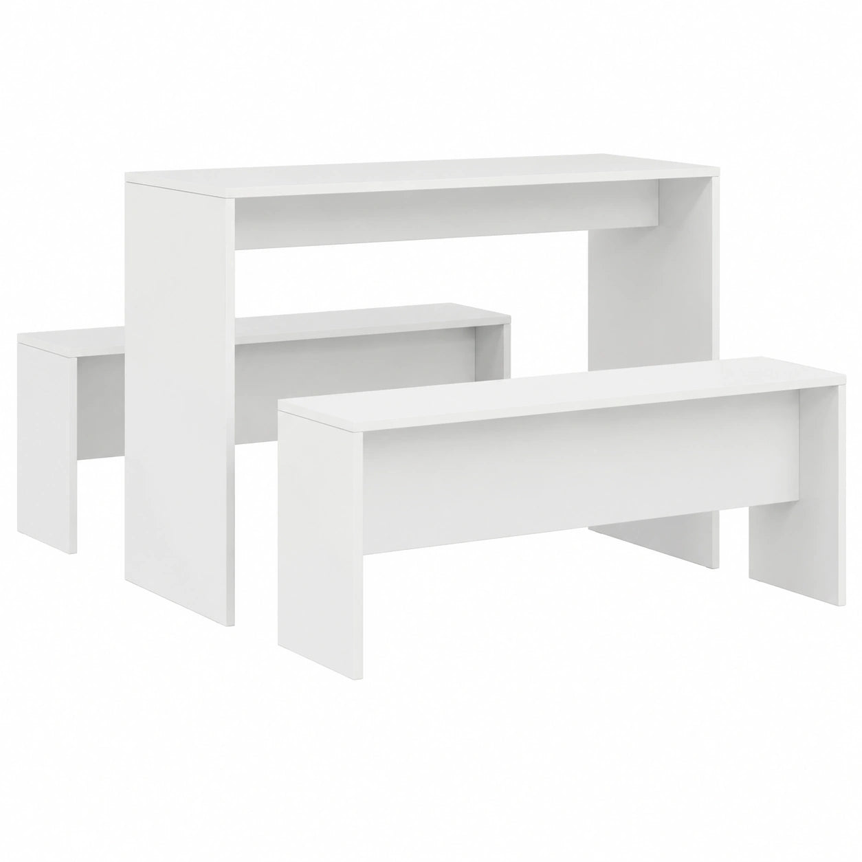 Conjunto de Mesa y Bancos de Comedor Brillantes Blancos de Madera
