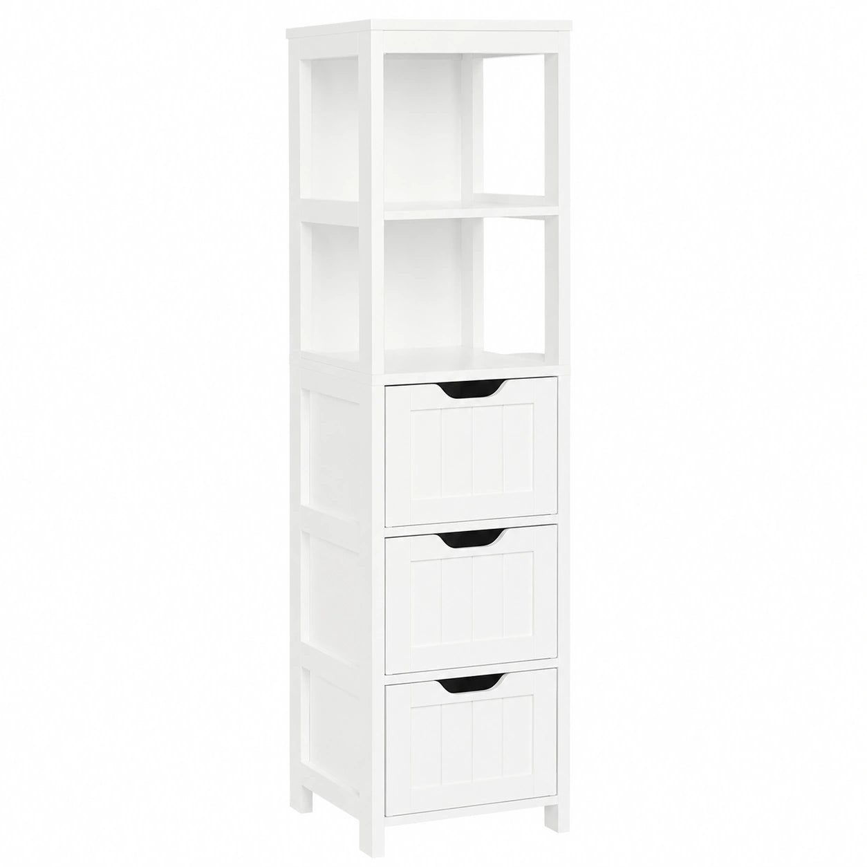 Mueble de baño alto blanco con cajones y estantes para salón o cocina