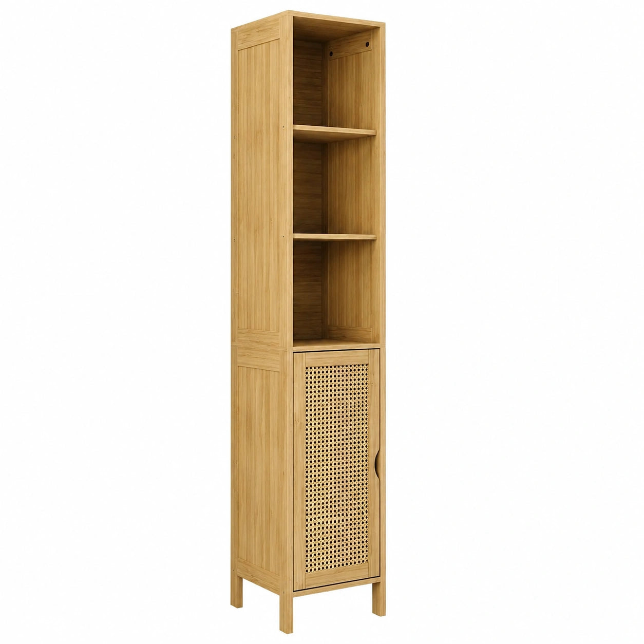 Armario de baño Vicco Liora de Bambú 30x170 cm, Almacenamiento para Toallas y Artículos de Higiene
