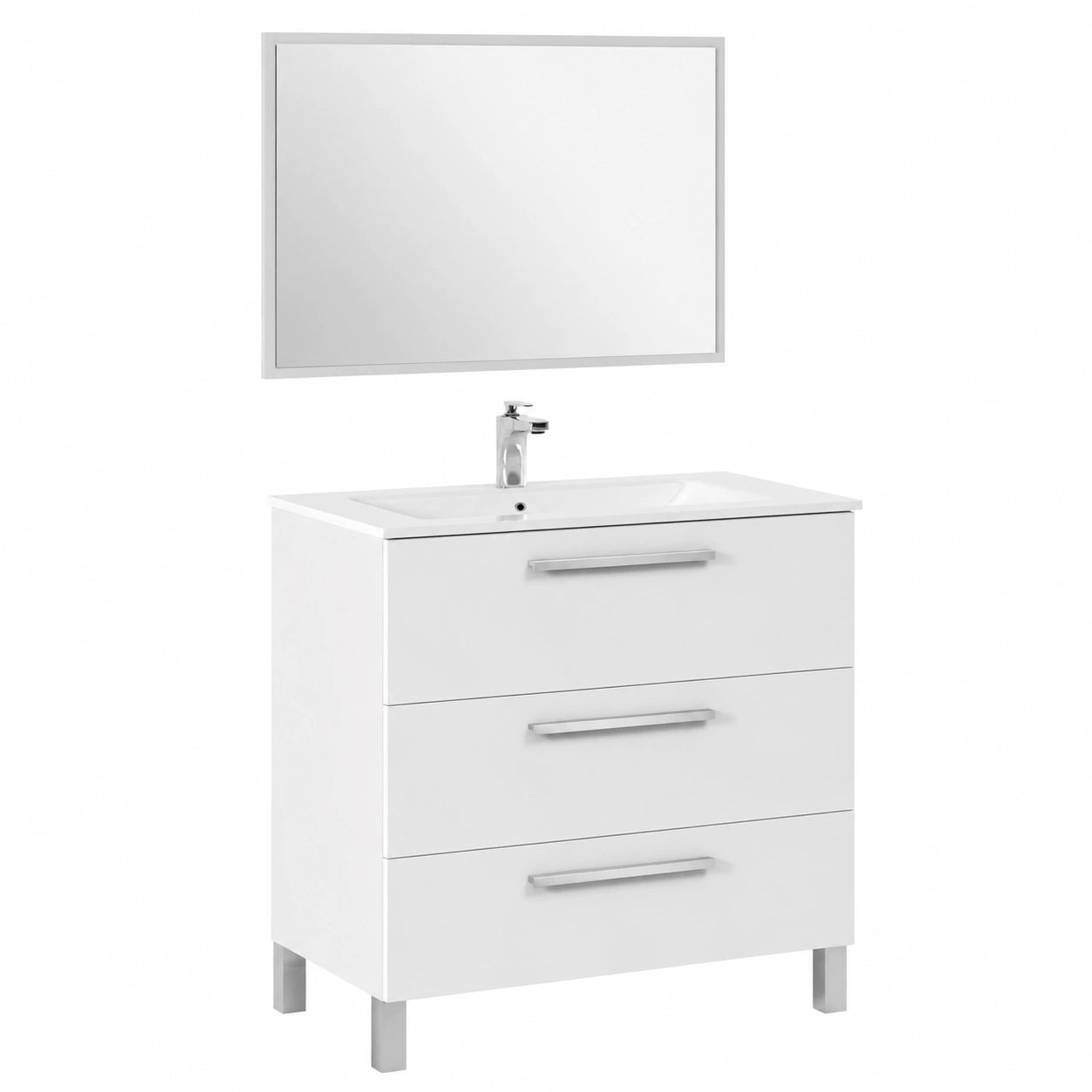 Mueble de Baño Moderno Blanco Brillante con Espejo y 3 Cajones 80x86x45 cm
